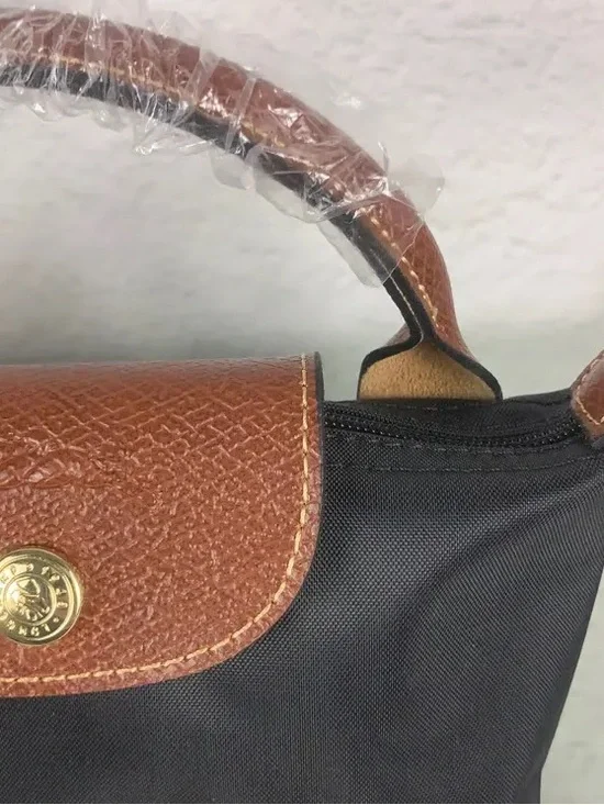 Longchamp Black Nylon Mini Bag with Brown Trim and Gold Hardware - Picture 4 of 5